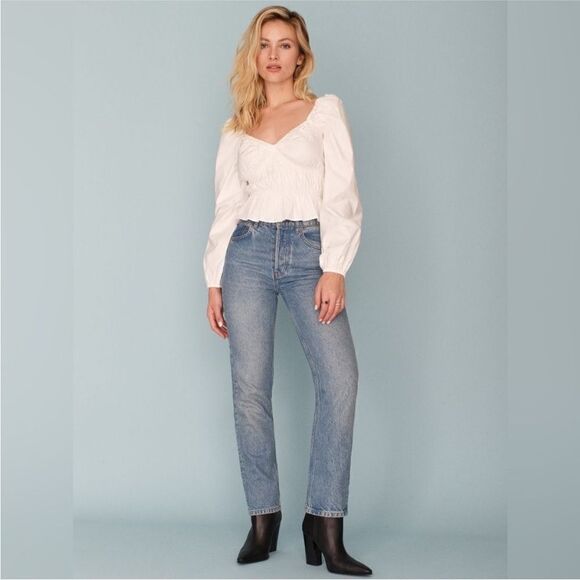 Reformation NWT Fern Ruched Top in White Size Medium MSRP $148 - Picture 4 of 11